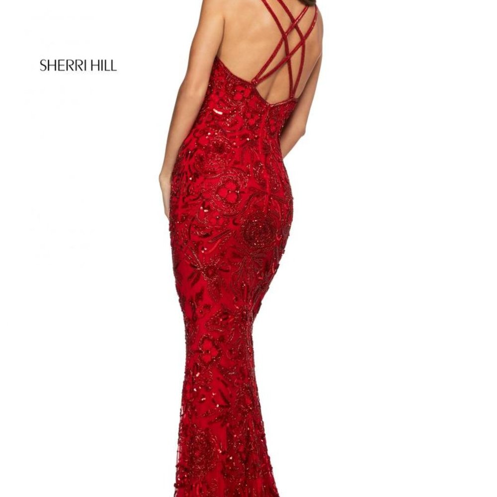 Red Beaded Sherri Hill Dress Size 10 - Picture 2 of 9